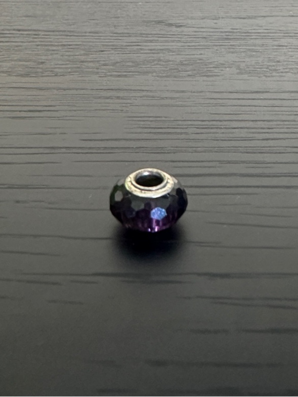 Sterling Silver 925 Faceted Iridescent Purple Glass Charm Compatible for Pandora
